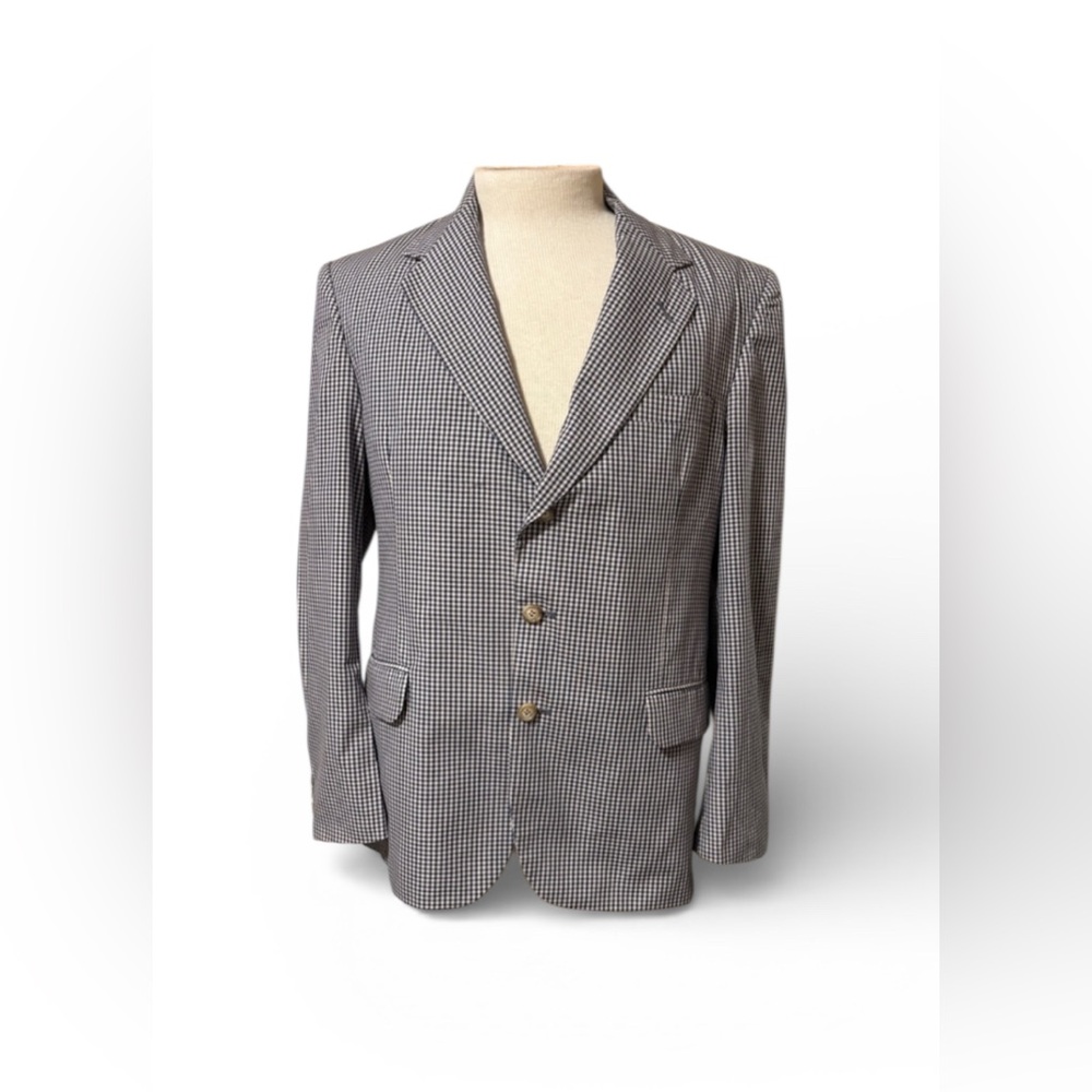 Vintage Orvis Men's Blazer 40R Gingham Blue & White Sports Coat